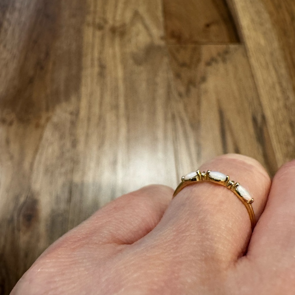 Solid Gold Triple Opal and Diamond Band - Picture 3 of 7